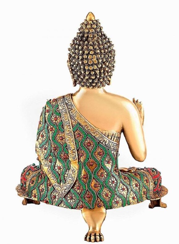 21 Inch Big Brass Multicolor Meditating Gautam Buddha Statue Gemstone Work Idol for Home Decoration Religious Gift Showpiece Vastu Statue - Image 3