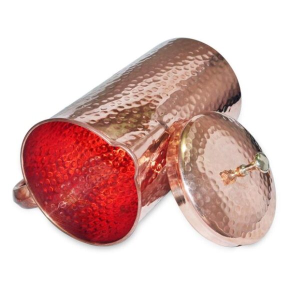 Copper Jug 1200ml – Reusable Hammered Design Water Pitcher with Lid - Image 2