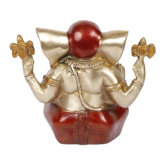 Brass Lord Ganesha Bhagwan with Large Ears Mangalkari Ganesh Idol Ganpati Murti Statue Home Office Entrance Decor Pooja in Silver and Cherry Color Height 6.5 Inch Weight 3 KG - Image 3