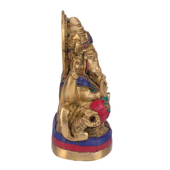 Brass Ganesh Bhagwan Idol Sitting Posture Ganesha Statue Ganpati Murti for Home Décor Entrance Diwali Gift Decorated with Multicolored Stone - Image 2