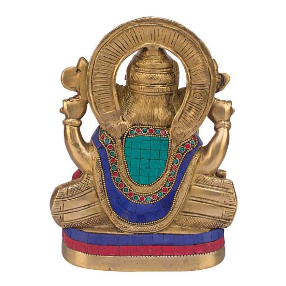 Brass Ganesh Bhagwan Idol Sitting Posture Ganesha Statue Ganpati Murti for Home Décor Entrance Diwali Gift Decorated with Multicolored Stone - Image 4
