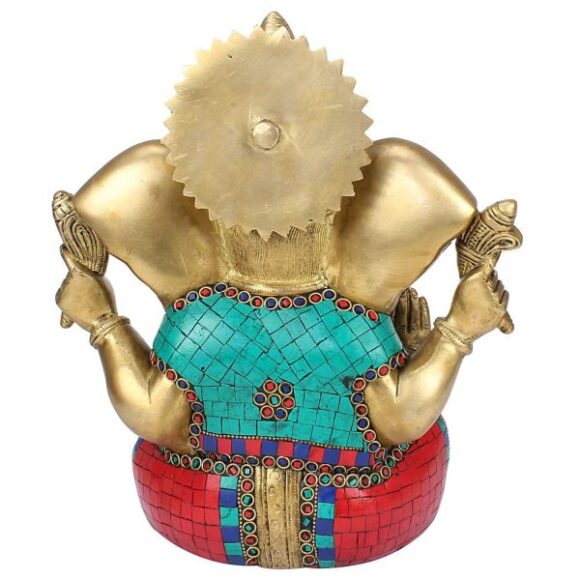 Brass Tall Lord Ganesh Bhagwan Ganpati Idol Big Ear Ganesha Statue Elephant God Head Turquoise Decoration Murti for Home Décor 11 Inches - Image 4