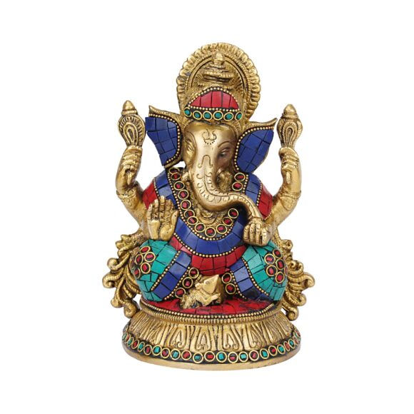 Brass Hindu God Bhagwan Ganesha Idol for Home Entrance Décor Handmade Religious Statue for Good Luck and Success Diwali Gift Height 7 inches