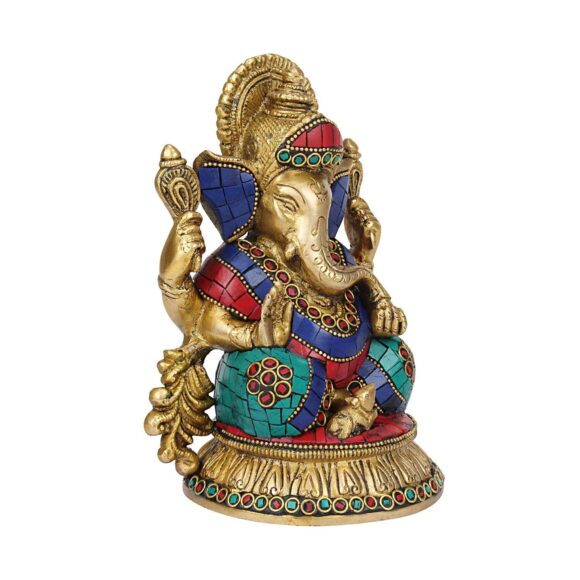 Brass Hindu God Bhagwan Ganesha Idol for Home Entrance Décor Handmade Religious Statue for Good Luck and Success Diwali Gift Height 7 inches - Image 2