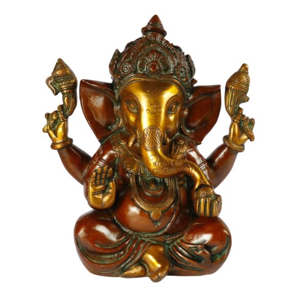 Brass Taj Ganesha Bhagwan with Modak Mangalkar