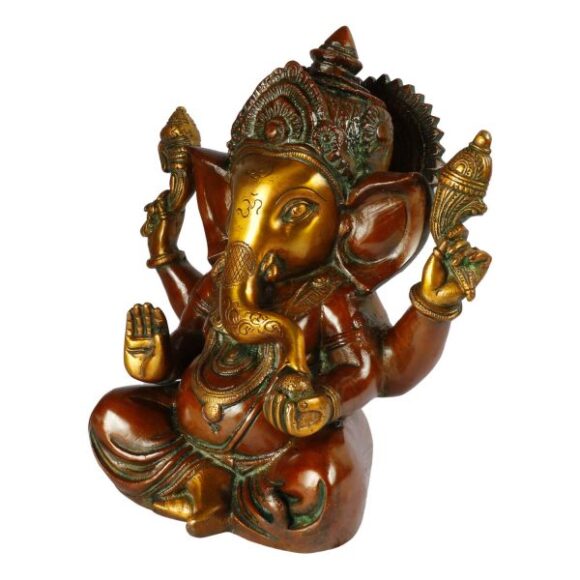 Brass Taj Ganesha Bhagwan with Modak Mangalkar - Image 3