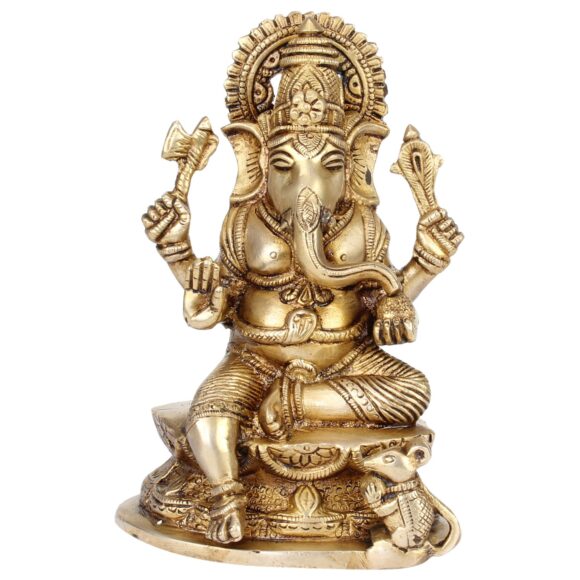 Brass Ganesha Bhagwan Statue in Blessing Posture Ganesh Idol Ganpati Murti for Home Entrance Decor Diwali Festival Gift Success Good Luck
