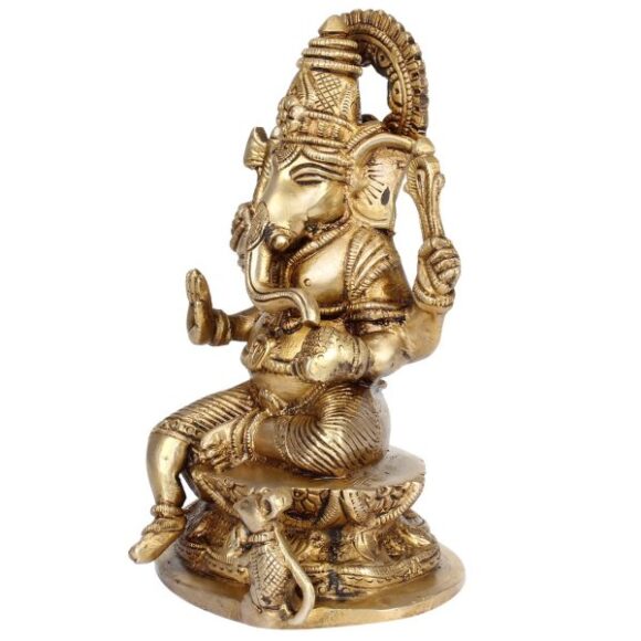 Brass Ganesha Bhagwan Statue in Blessing Posture Ganesh Idol Ganpati Murti for Home Entrance Decor Diwali Festival Gift Success Good Luck - Image 3