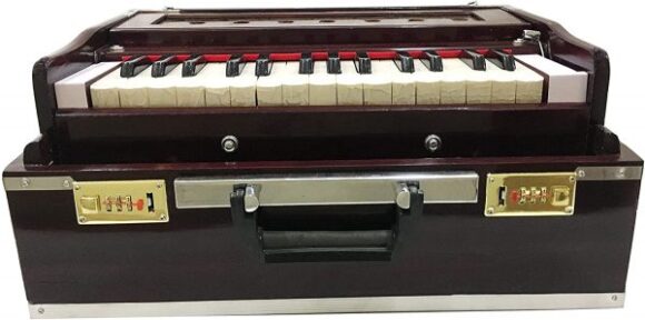 HARMONIUM, 2 1/2 OCTAVES, 32 KEYS, SMALL, PORTABLE, COMPACT, SPECIAL REEDS, SAFRI, WITH BAG (NATURAL WOOD COLOR) - Image 2