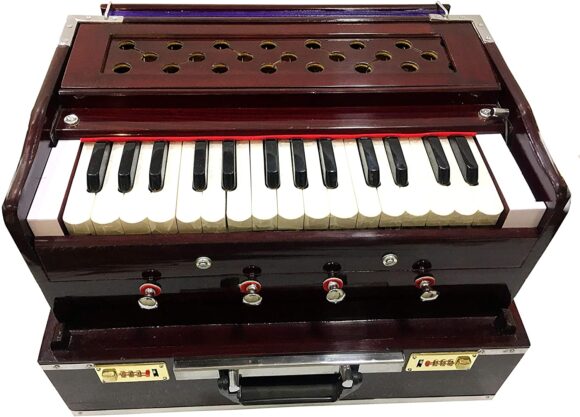 HARMONIUM, 2 1/2 OCTAVES, 32 KEYS, SMALL, PORTABLE, COMPACT, SPECIAL REEDS, SAFRI, WITH BAG (NATURAL WOOD COLOR) - Image 3