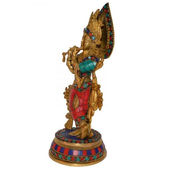 Krishna Statue Made in Brass Metal with turquoise stone finish - Image 2
