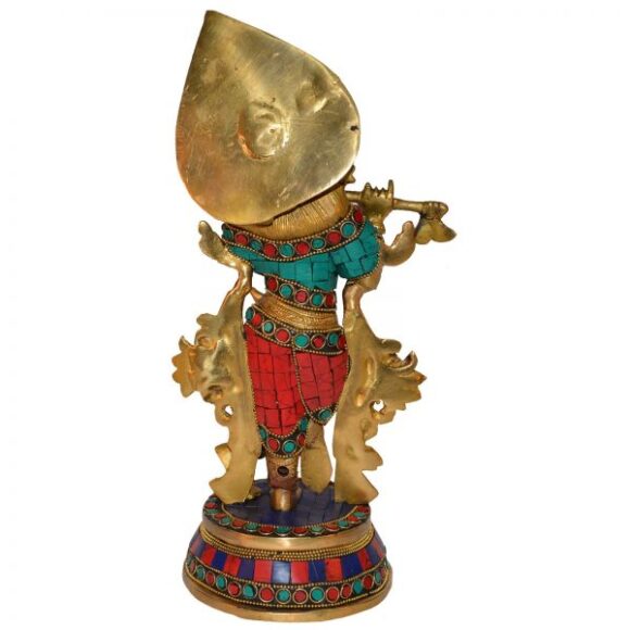 Krishna Statue Made in Brass Metal with turquoise stone finish - Image 3