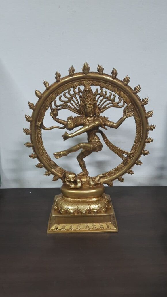 Nataraja Statue, Natural Brass, 14-Inch Height, 11 Inches