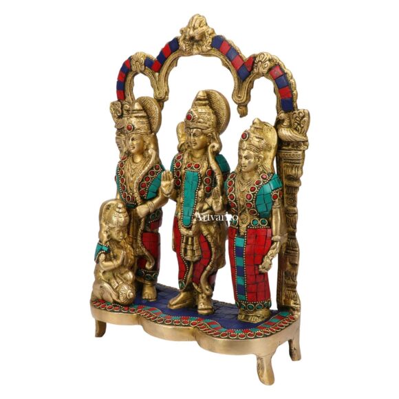 Brass Metal Lord Ram Darbar Murti Rama Sita Laxman Hanuman God Statue Idol Ram Darbar Bhagwan Ram Navmi Mandir Temple - Image 3
