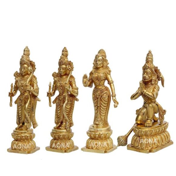 Ram Sita Laxman Hanuman Statue Hindu God Figurine Metal Brass Sculpture Ram Darbar Statue Height 12 Inch - Image 2