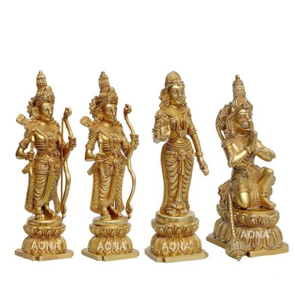 Ram Sita Laxman Hanuman Statue Hindu God Figurine Metal Brass Sculpture Ram Darbar Statue Height 12 Inch - Image 3