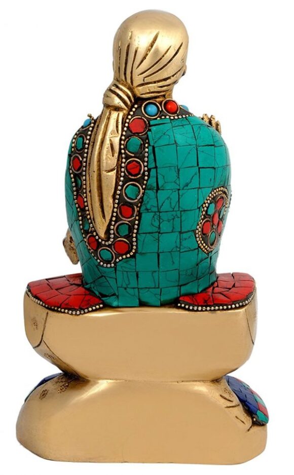 Sai Baba Statue Shirdi Sai Baba Idol Hindu Lord Brass Turquoise Sculpture -Sai Baba Decorative Figurine - Image 2