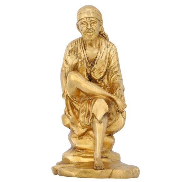 Brass Sai Baba Sculpture, Height 10 Inch, Length 5 Inch, Width 5 Inch, Gold