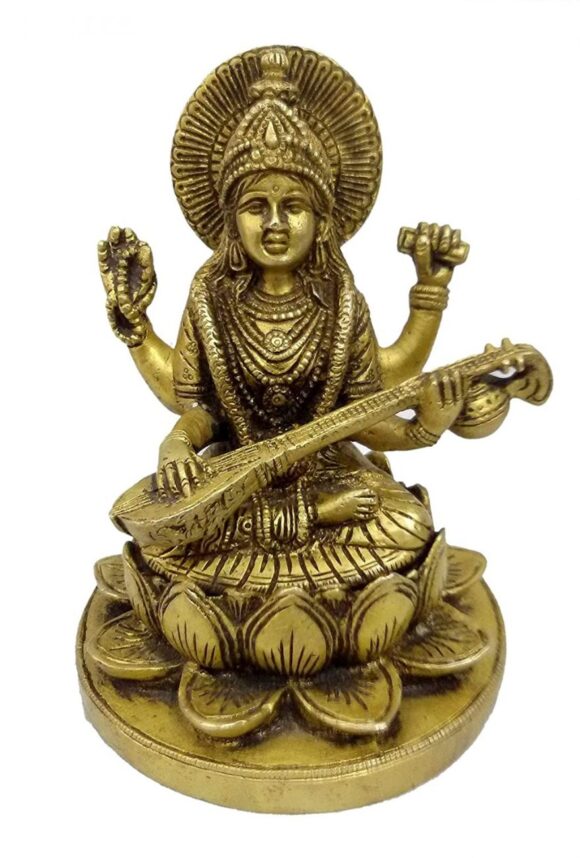 Pure Brass Metal Saraswati Devi