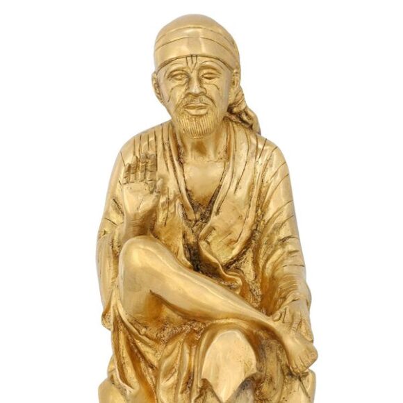 Brass Sai Baba Sculpture, Height 10 Inch, Length 5 Inch, Width 5 Inch, Gold - Image 2