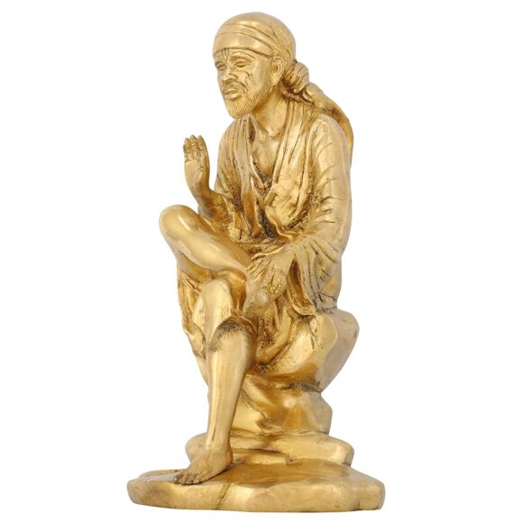 Brass Sai Baba Sculpture, Height 10 Inch, Length 5 Inch, Width 5 Inch, Gold - Image 3
