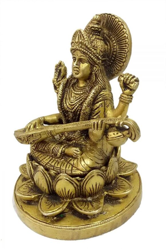 Pure Brass Metal Saraswati Devi - Image 3