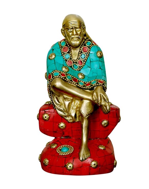 Brass Statue/Idol of Sai Baba Sitting Handcrafted with Antique Look/Diwali Gift (Dimensions LxBxH – 2.5x3x6.5 inches), Weight – 1.2 kg