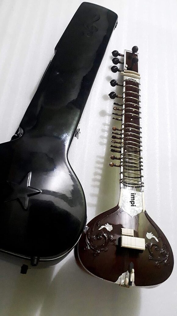 Original Toon Wood Sweet Sound Good Jawari Best Strings Sitar with Fiber Box (Standard)