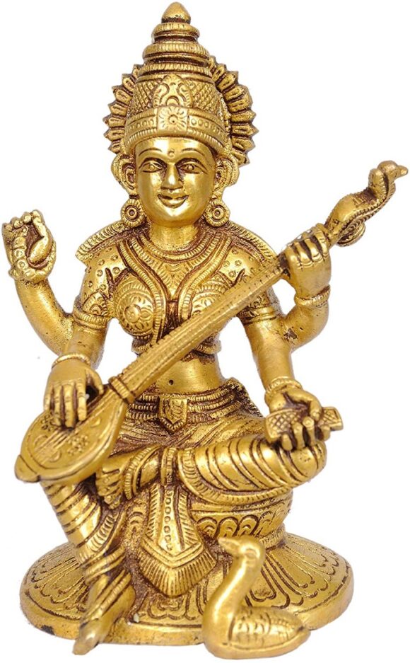 Brass Devi Saraswati Playing Veena Statue