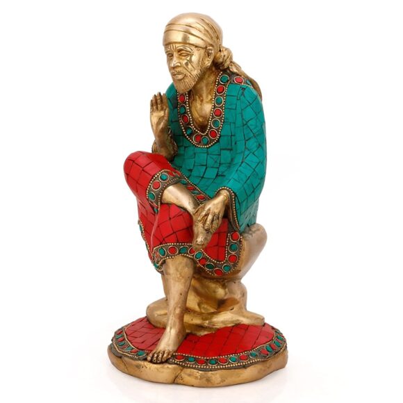 Saibaba Murti Idol Statue – Indian Sculpture – Brass Shirdi Sai Baba – Beautiful Sai Baba 10 Inches Large