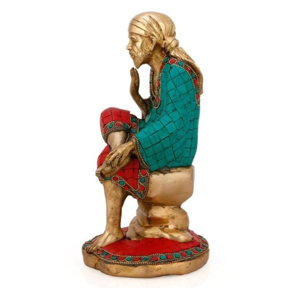 Saibaba Murti Idol Statue – Indian Sculpture – Brass Shirdi Sai Baba – Beautiful Sai Baba 10 Inches Large - Image 2