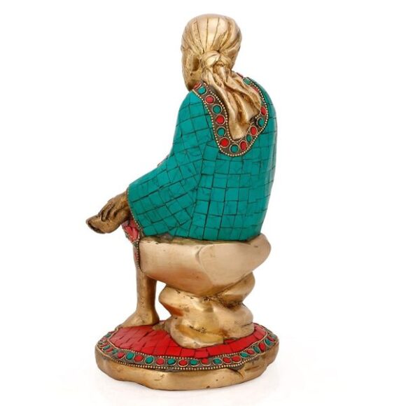 Saibaba Murti Idol Statue – Indian Sculpture – Brass Shirdi Sai Baba – Beautiful Sai Baba 10 Inches Large - Image 3