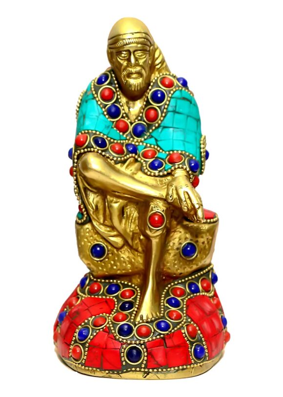 Beautiful Brass Statue/Idol Shirdi Sai Baba Showpiece, (3.2” x 2.5” x 6.4”) Weight: 1.2kg