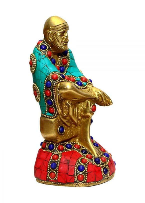 Beautiful Brass Statue/Idol Shirdi Sai Baba Showpiece, (3.2” x 2.5” x 6.4”) Weight: 1.2kg - Image 2