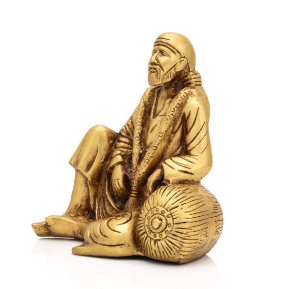 Brass Sai Baba Statue, 5.5 x 5.5 Inch, Golden - Image 2