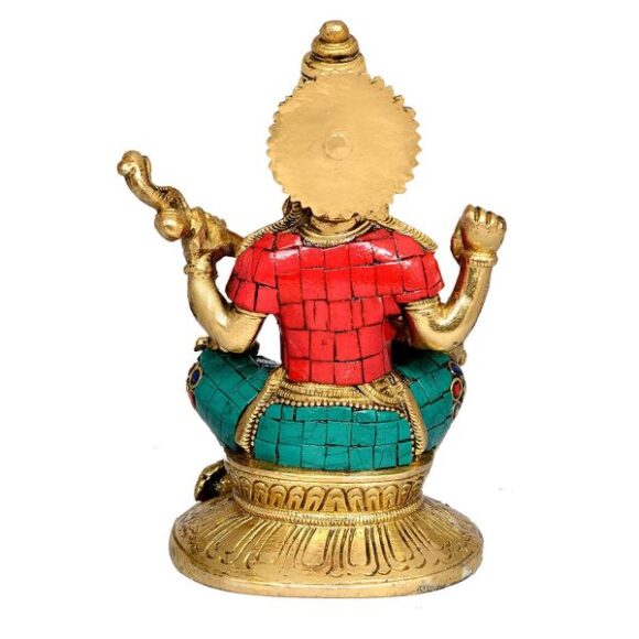 Metal Saraswati With Swan Statue, Standard, Multicolour/Devi Saraswati/Brass Devi Saraswati Sitting On Lotus Playing Veena Statue, Standard - Image 3