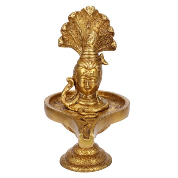 Brass Pooja Items for Home Shivling with Shiva Bholenath Face Nag Devta Sheshnaag Mandir Office Hindu Gift Puja Vastu Gold Color 10 Inches
