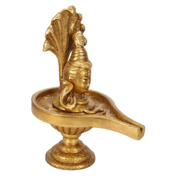 Brass Pooja Items for Home Shivling with Shiva Bholenath Face Nag Devta Sheshnaag Mandir Office Hindu Gift Puja Vastu Gold Color 10 Inches - Image 2