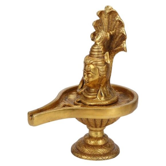 Brass Pooja Items for Home Shivling with Shiva Bholenath Face Nag Devta Sheshnaag Mandir Office Hindu Gift Puja Vastu Gold Color 10 Inches - Image 3