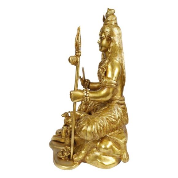Brass Shiva Murti Sitting on Tiger Wearing Rudraksha Mala with Trishul and Damru Statue for House Warming Mandir Mahashivaratri Gift Gold Color Height 18 Inch Weight 16.5 KG - Image 4