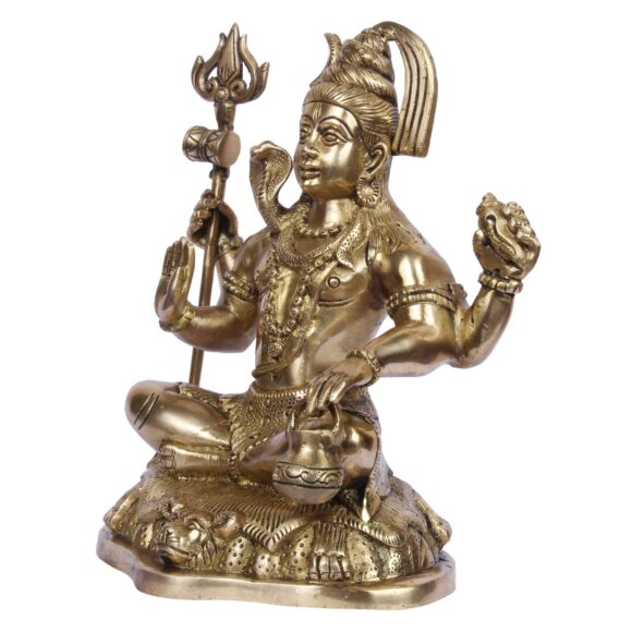 Brass Lord Shiva Idol Wearing Rudraksha Mala in Sitting Tiger with Trishul and Damru Shiv Murti Statue Ma Ganga from Jata House Mandir Warming Mahashivaratri Gift Gold Color 10 Inch - Image 2