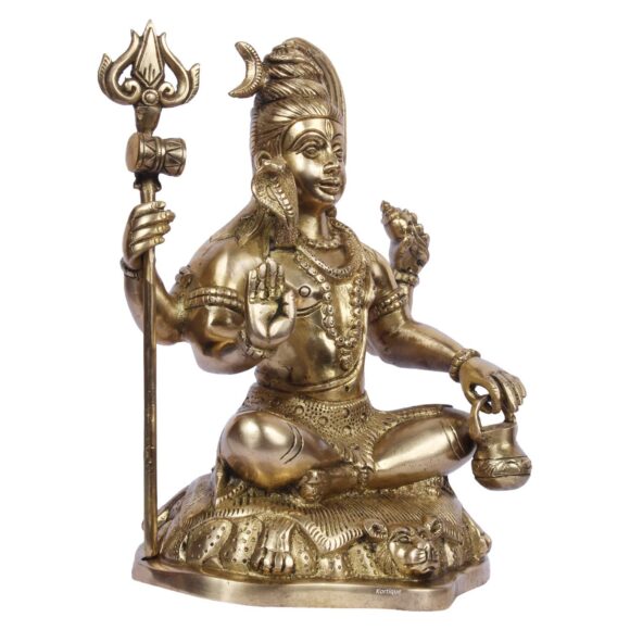 Brass Lord Shiva Idol Wearing Rudraksha Mala in Sitting Tiger with Trishul and Damru Shiv Murti Statue Ma Ganga from Jata House Mandir Warming Mahashivaratri Gift Gold Color 10 Inch - Image 3