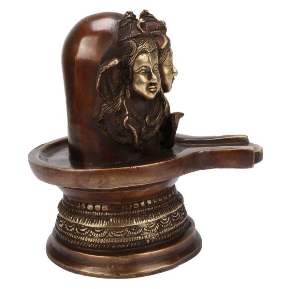 Large Brass Shiva Shivling Statue Three Face Shiv Lingam Idol Home Decor Pooja Items with Bholenath Nag Devta Gift Puja 6.5 Inches Gold - Image 3