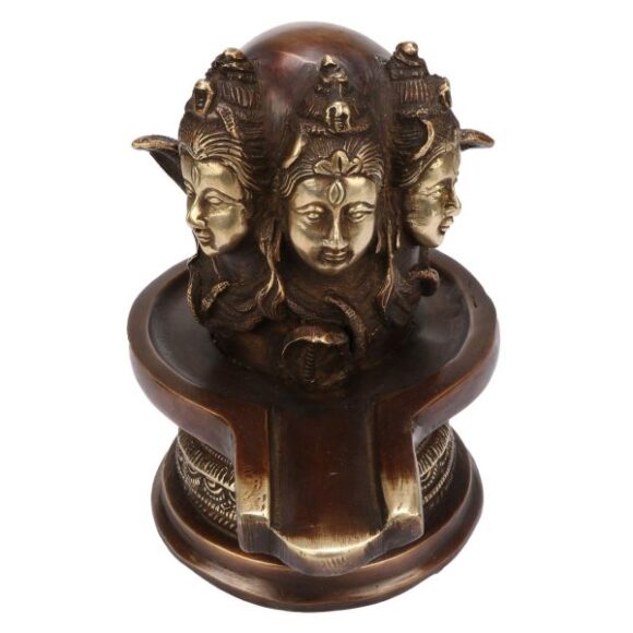Large Brass Shiva Shivling Statue Three Face Shiv Lingam Idol Home Decor Pooja Items with Bholenath Nag Devta Gift Puja 6.5 Inches Gold - Image 4