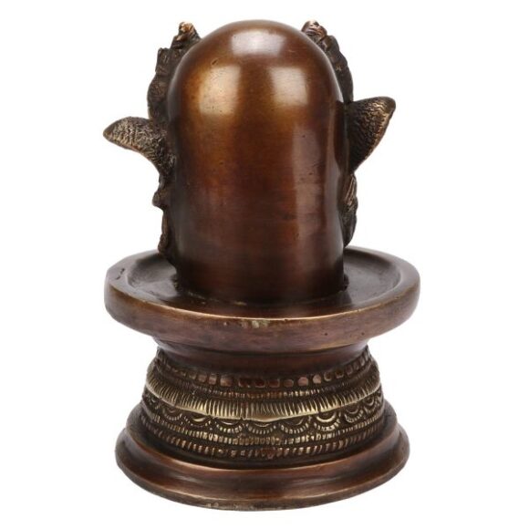 Large Brass Shiva Shivling Statue Three Face Shiv Lingam Idol Home Decor Pooja Items with Bholenath Nag Devta Gift Puja 6.5 Inches Gold - Image 5
