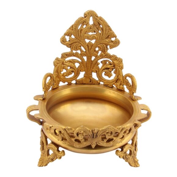 Brass Large Traditional Flower Petals Urli Vessel with Stand