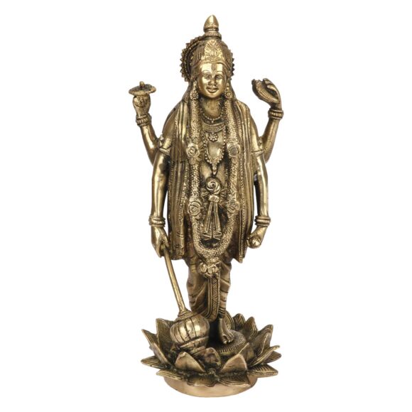 Brass Large Size Lord Vishnu Narayan Murti Standing on Kamal Lotus 1 Feet Idol Statue for Home Decor Pooja Vastu Dosh Feng Shui Weight 3.7 KG
