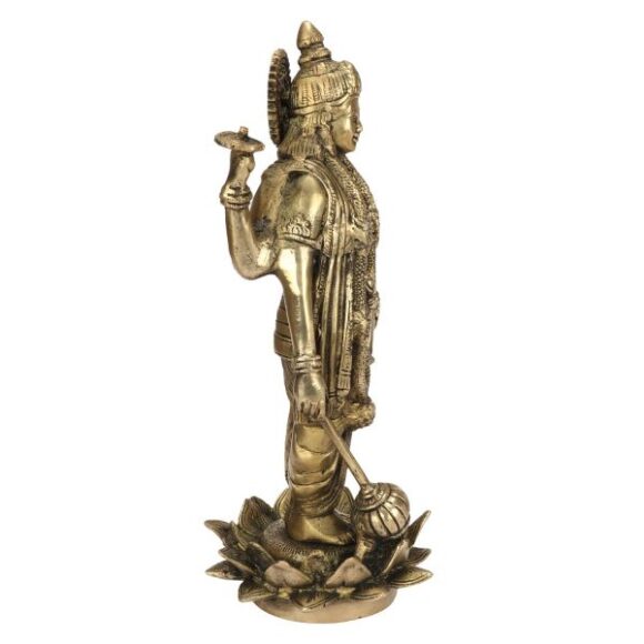 Brass Large Size Lord Vishnu Narayan Murti Standing on Kamal Lotus 1 Feet Idol Statue for Home Decor Pooja Vastu Dosh Feng Shui Weight 3.7 KG - Image 2