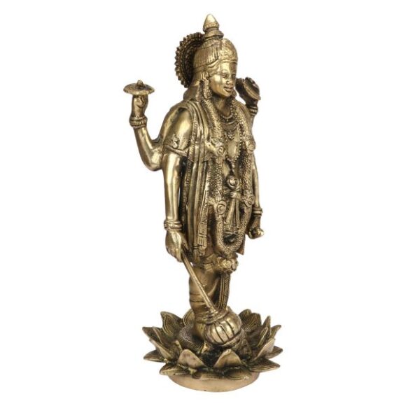 Brass Large Size Lord Vishnu Narayan Murti Standing on Kamal Lotus 1 Feet Idol Statue for Home Decor Pooja Vastu Dosh Feng Shui Weight 3.7 KG - Image 3