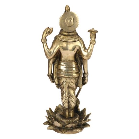 Brass Large Size Lord Vishnu Narayan Murti Standing on Kamal Lotus 1 Feet Idol Statue for Home Decor Pooja Vastu Dosh Feng Shui Weight 3.7 KG - Image 4
